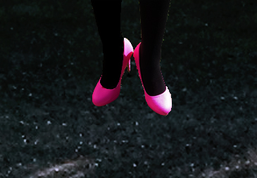 her bright pink shoes